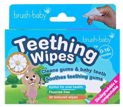 BRUSH BABY Salvetes ar Kumelīti un Smaganām Pirmo Zobu Tīrīšanai, 0+ gadi, 20 gab.
