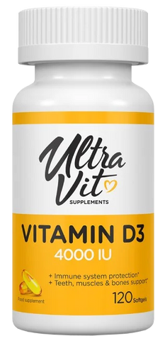 ULTRAVIT D3 vitamīns 4000 SV - 120 mīkstās kapsulas kaulu un muskuļu veselībai