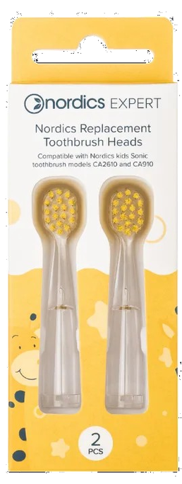 NORDICS Replacement For CA910 (yellow) elektriskajai bērnu zobu birstei — uzmavas 2 gab.