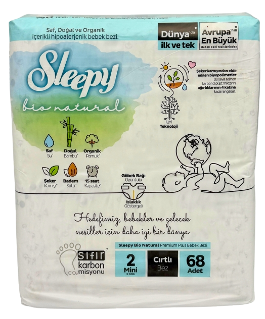 SLEEPY BIO Natural Mini autiņbiksītes 3-6 kg, 68 gabali