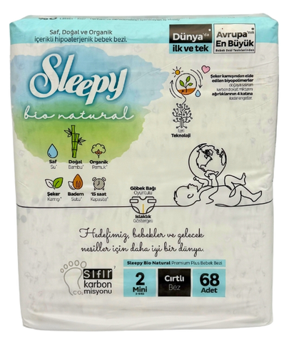 SLEEPY BIO Natural Mini autiņbiksītes 3-6 kg, 68 gabali