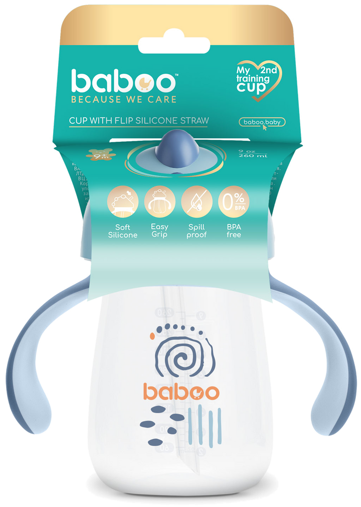 BABOO Blue Haze — krūzīte ar salmiņu bērniem 9+ mēn. (260 ml), 1 gab.