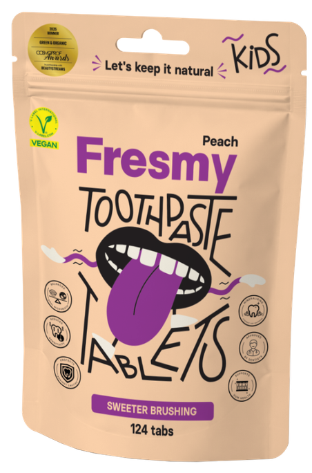 FRESMY Peach For Kids zobu pastas tabletes — 124 gab.