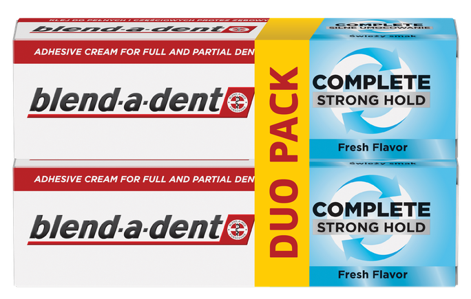 BLEND-A-DENT Complete Strong Hold, Fresh Flavor (1+1) zobu protēžu fiksējošais krēms, 47 g