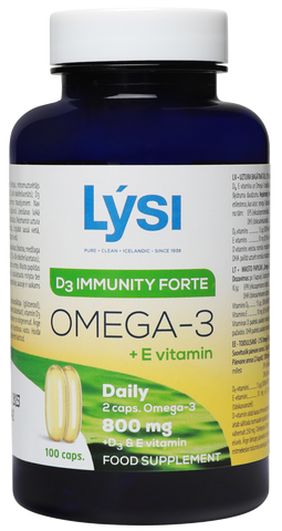 LYSI Omega-3 ar D3 un E vitamīniem imunitātes stiprināšanai, 100 kapsulas