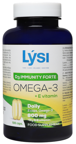 LYSI Omega-3 ar D3 un E vitamīniem imunitātes stiprināšanai, 100 kapsulas