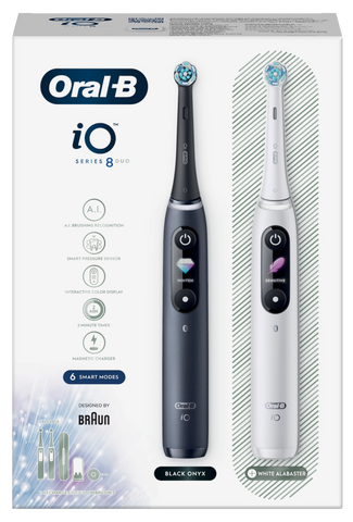 ORAL-B iO8 Duo elektriskā zobu birste melnas un baltas krāsas, 2 vienības