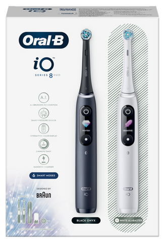 ORAL-B iO8 Duo elektriskā zobu birste melnas un baltas krāsas, 2 vienības