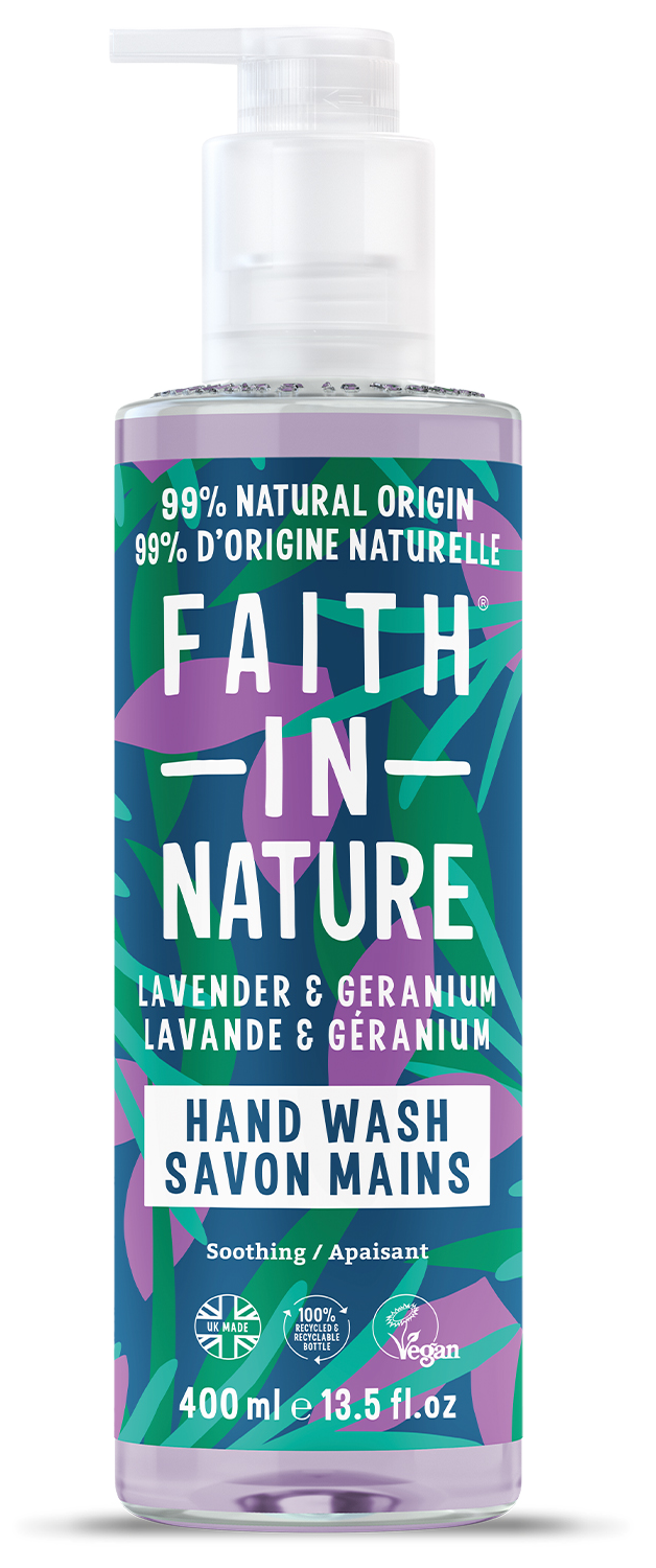 Lavanda un Pelargonija – FAITH IN NATURE Šķidrās ziepes, 400 ml