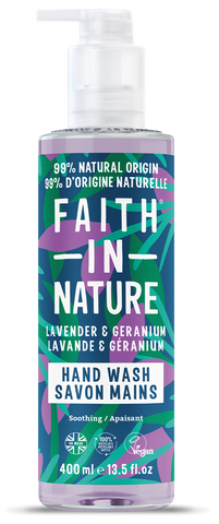 Lavanda un Pelargonija – FAITH IN NATURE Šķidrās ziepes, 400 ml
