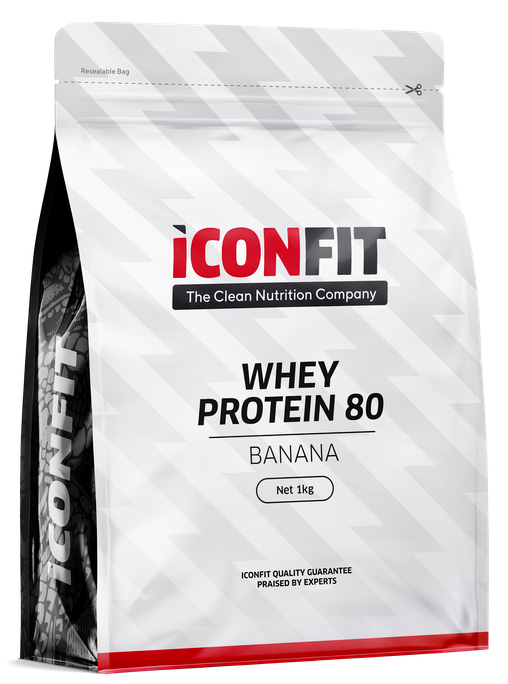 ICONFIT Whey Protein 80 - Banānu garšas pulveris, 1000 g