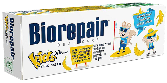 BIOREPAIR Kids zobu pasta banānu garšas, 50 ml (0-6 gadiem)