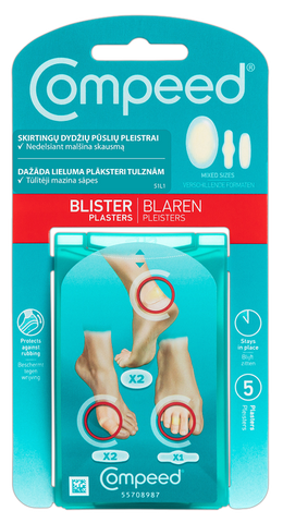 COMPEED plāksteri dažādos izmēros tulznām — komplektā 5 gabali