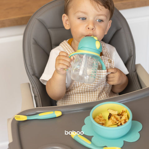 BABOO Lagoon Fiesta — mācību krūzīte ar silikona salmiņu (260 ml) 9 mēnešus veciem bērniem