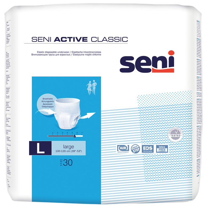 SENI Active Classic Large (100-135 cm) — 30 vienību urīna nesaturēšanas biksītes