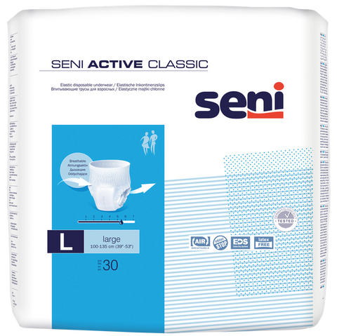 SENI Active Classic Large (100-135 cm) — 30 vienību urīna nesaturēšanas biksītes