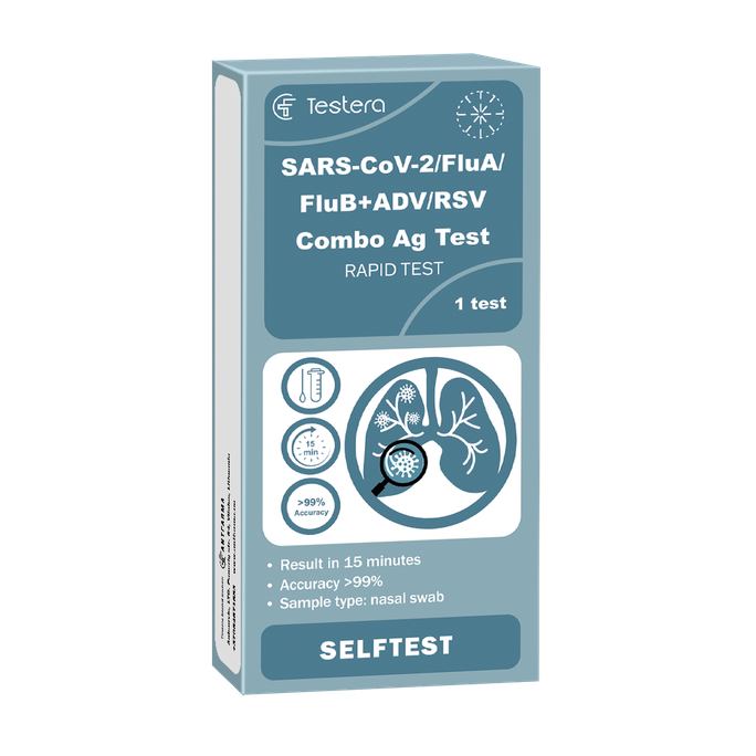 SARS-CoV-2/FluA/FluB+ADV/RSV Antigēna Testi – Testera diagnostikas risinājums (1 gab.)