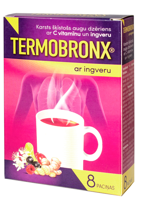 TERMOBRONX Ingveru ar vitamīnu C, Augu karstais dzēriens, 8 paciņas