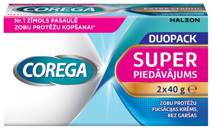 COREGA Duo Pack Bez Garšas (40g x 2) zobu protēžu fiksējošais krēms, 1 gab.