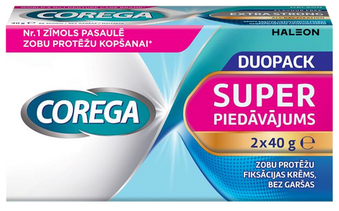 COREGA Duo Pack Bez Garšas (40g x 2) zobu protēžu fiksējošais krēms, 1 gab.