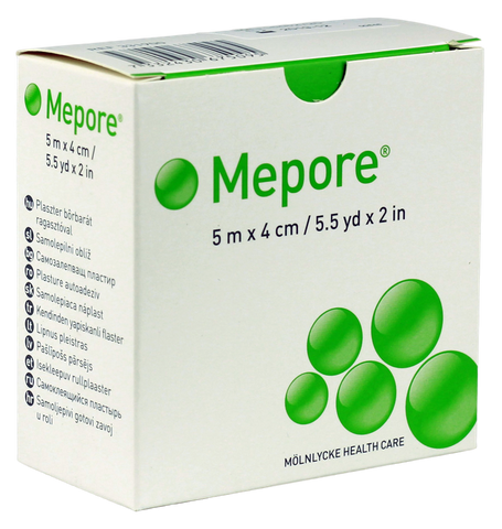 MEPORE 4cm x 5m pašlīmējošs brūču pārsējs, viens gabs.