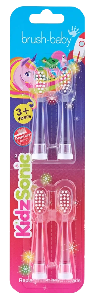 KidzSonic BRUSH BABY, 4 gab. maināmo zobu birstes galviņu komplekts vecumam 3+