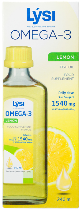 Fish Oil Omega-3 LYSI ar citrona garšu, 240 ml