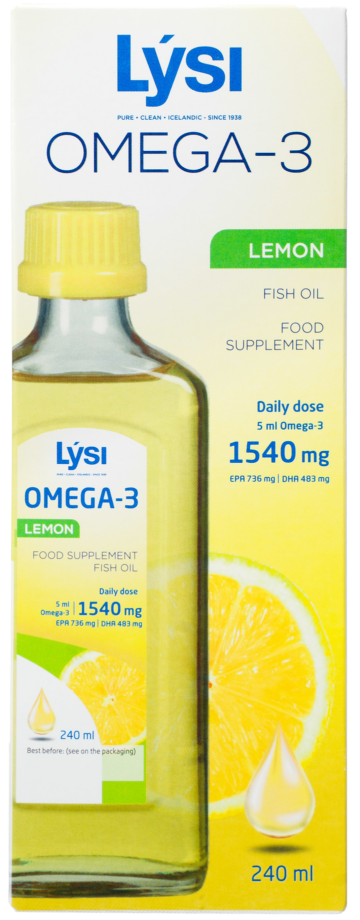 Fish Oil Omega-3 LYSI ar citrona garšu, 240 ml