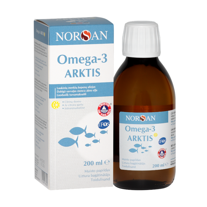 NORSAN D3 un Omega-3 Arktis eļļa ar citrona aromātu (200 ml)