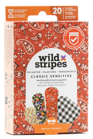 WILD STRIPES Fashion Sensitive plāksteri Classic, 20 gab.