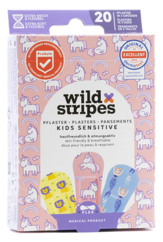 WILD STRIPES Kids Sensitive Fantasy plāksteri, 20 gab.