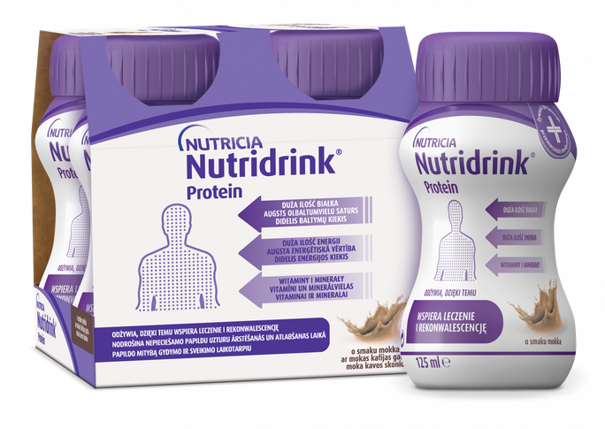 NUTRICIA Nutridrink® Protein mokas kafijas garšas dzēriens 125 ml, iepakojums 4 pudelītes