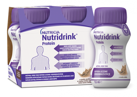 NUTRICIA Nutridrink® Protein mokas kafijas garšas dzēriens 125 ml, iepakojums 4 pudelītes