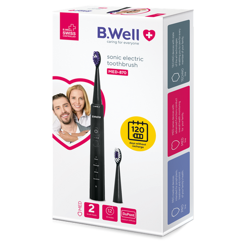 B.WELL Med-870 Sonic — melna soniskā elektriskā zobu birste, 1 vienība