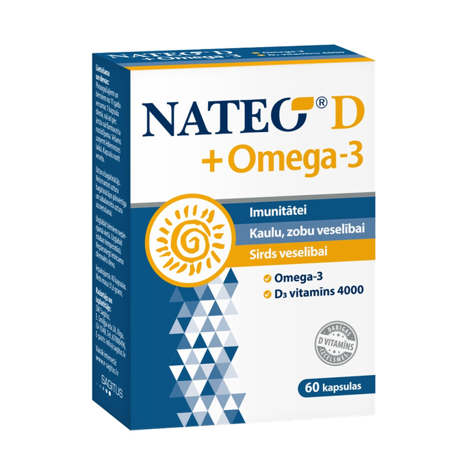 NATEO Omega-3 SV4000 D3 Plus, 60 kapsulu iepakojums