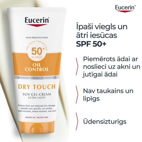 EUCERIN Sun Oil Control SPF 50+ krēms-gels ar sausu pieskārienu, 200 ml