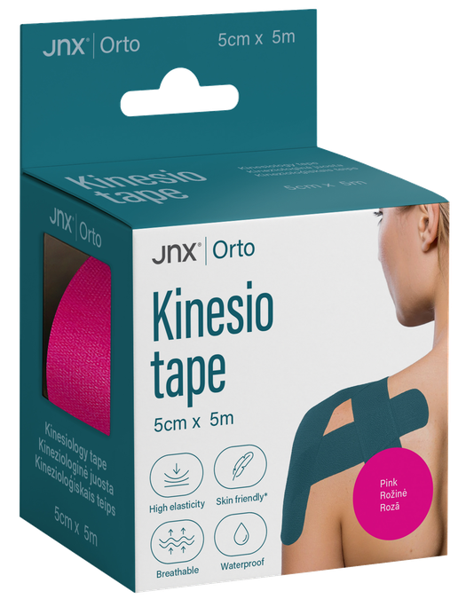 JNX ORTO kinezioloģiskais teips 5 m × 5 cm (rozā krāsa), 1 gab.