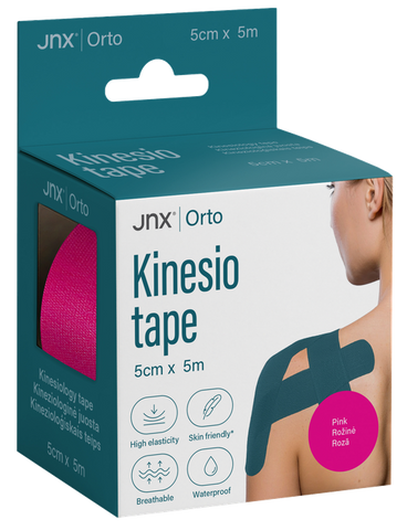JNX ORTO kinezioloģiskais teips 5 m × 5 cm (rozā krāsa), 1 gab.