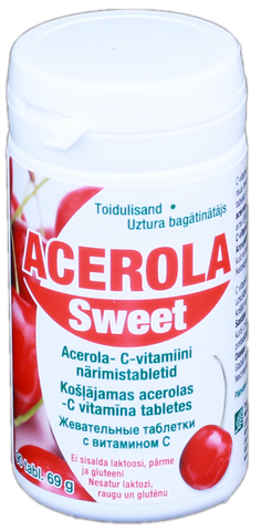 ACEROLA Sweet 60 mg C vitamīna košļājamo tablešu iepakojums, 90 gab.