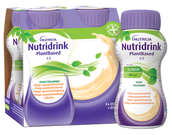 NUTRICIA Nutridrink PlantBased 1,5 kcal/ml mango un pasifloras garšā 200 ml 4 gab.
