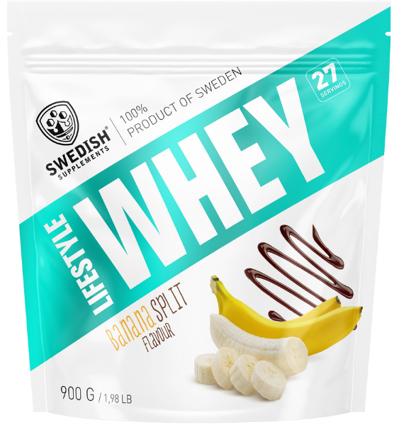 SWEDISH SUPPLEMENTS Lifestyle Whey Banānu šķipsnas garšas pulveris, 900 g