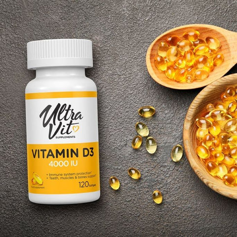 ULTRAVIT D3 vitamīns 4000 SV - 120 mīkstās kapsulas kaulu un muskuļu veselībai