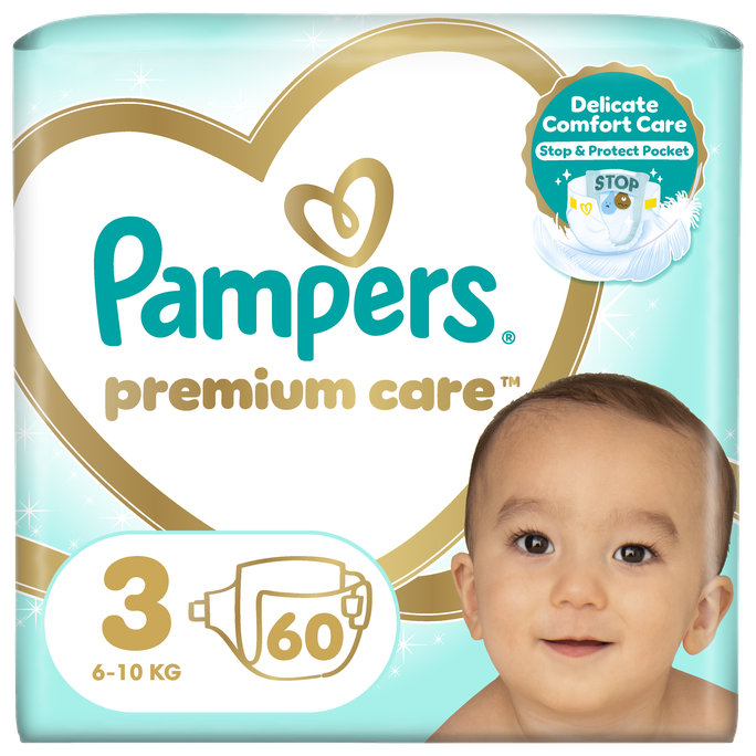 PAMPERS Premium Care-3 autiņbiksītes (6-10 kg) — 60 gab. iepakojums