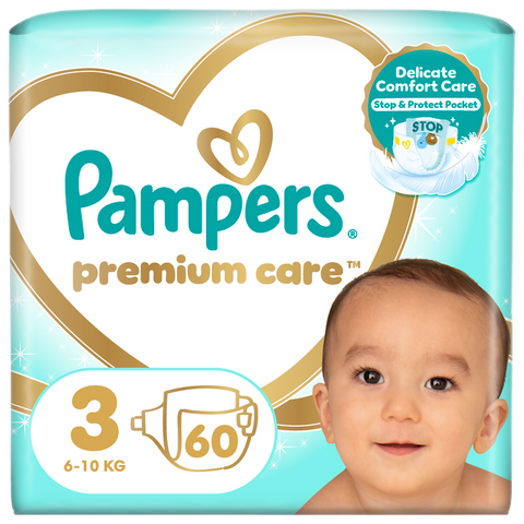 PAMPERS Premium Care-3 autiņbiksītes (6-10 kg) — 60 gab. iepakojums