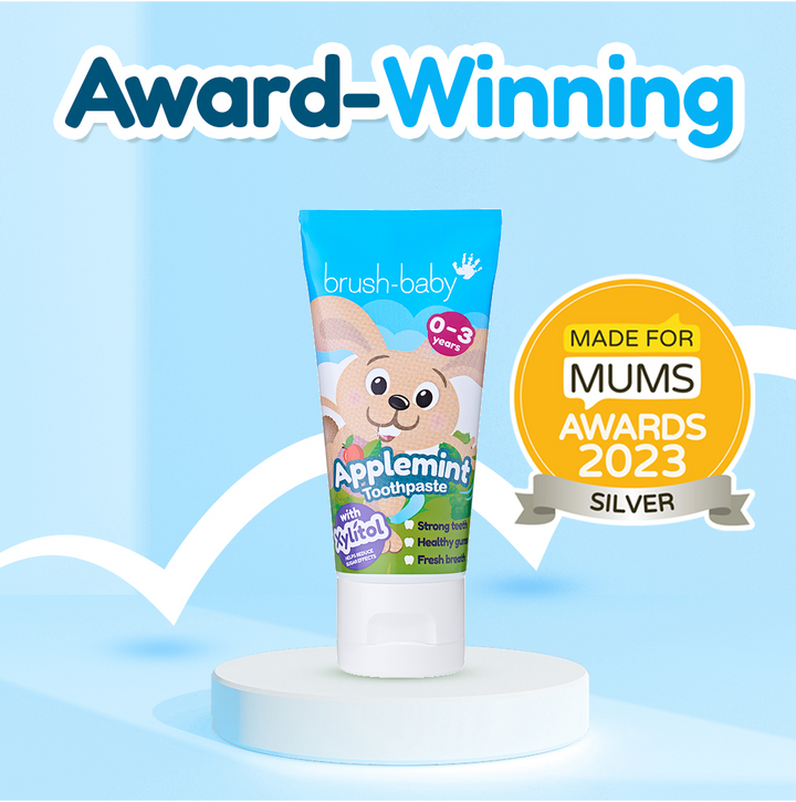 BRUSH BABY Zaķis, Applemint — zobu pasta bērniem 0–3 gadu vecumā, 50 ml