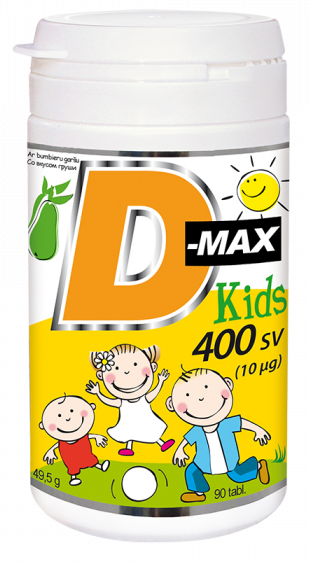 VITABALANS D-max Kids 400 SV košļājamas tabletes ar D vitamīnu 10 ug - 90 gab.