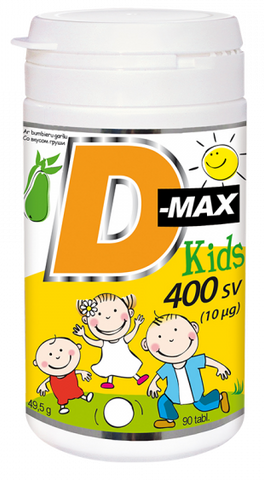 VITABALANS D-max Kids 400 SV košļājamas tabletes ar D vitamīnu 10 ug - 90 gab.