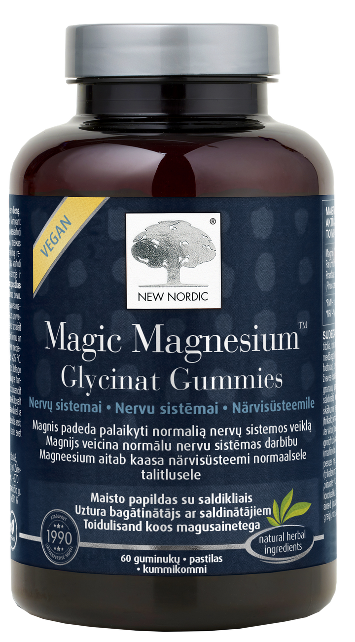 NEW NORDIC Magnesium Glikcinināts Magic Košļājamās pastilas, 60 gab.