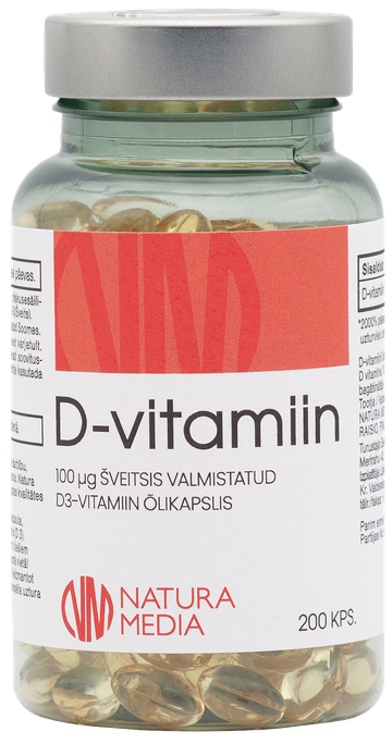 D3 vitamīna kapsulas 100 mkg, 4000 SV, 200 gab.