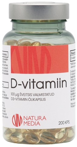 D3 vitamīna kapsulas 100 mkg, 4000 SV, 200 gab.